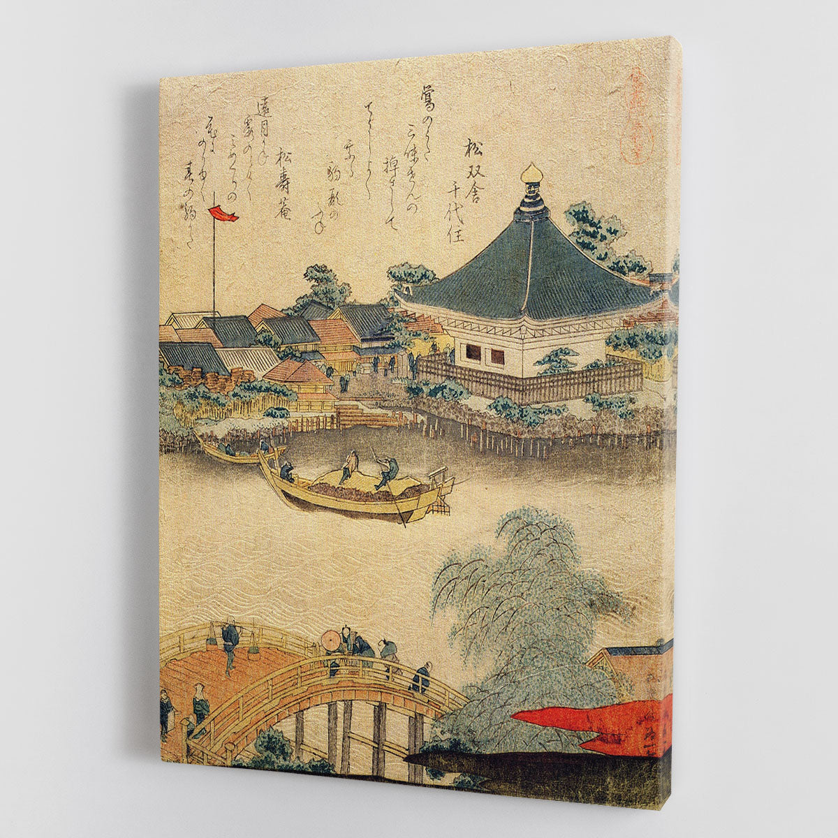 Canvas print or poster of Hokusai's Shrine Komagata Do, showcasing vibrant colors and intricate details of traditional Japanese architecture.